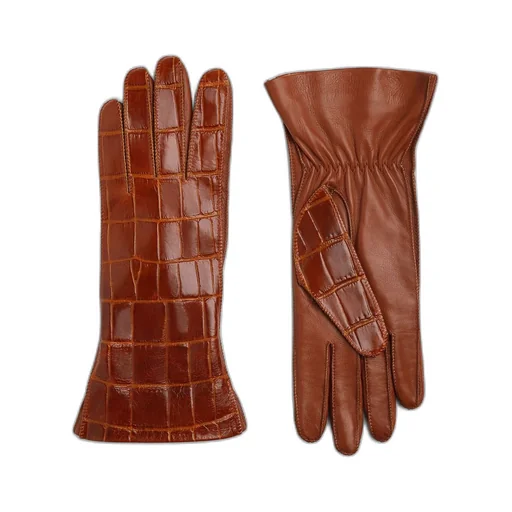 Crocodile-Effect Leather Gloves
