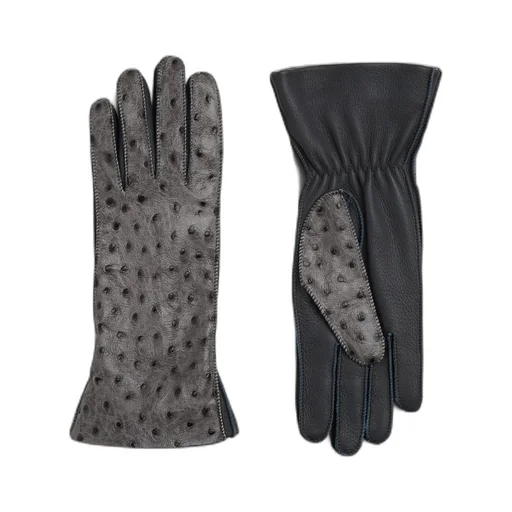 Ostrich-Effect Leather Gloves