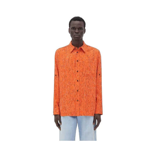 Textured Viscose Stripe Shirt With "BV" Embroidery