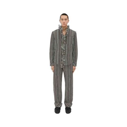 Cotton Check Jacket With Fringes