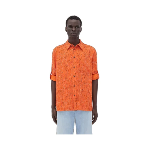 Textured Viscose Stripe Shirt With "BV" Embroidery