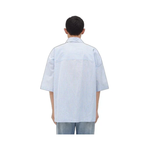 Cotton Linen Check Overshirt With "BV" Embroidery