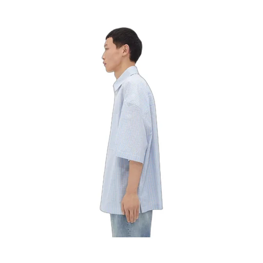 Cotton Linen Check Overshirt With "BV" Embroidery