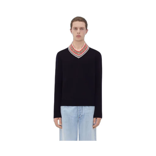 Wool Sweater With Jacquard Collar