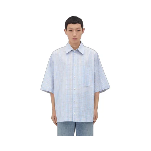 Cotton Linen Check Overshirt With "BV" Embroidery