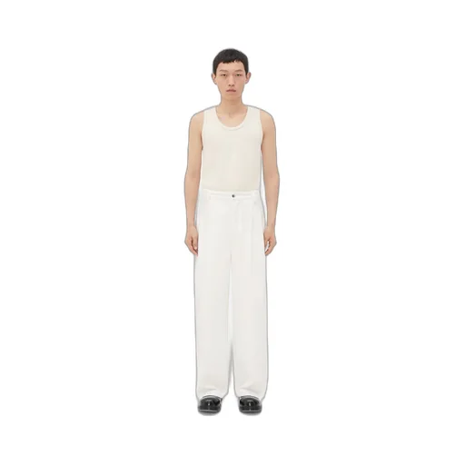 White Pleated Denim Trousers