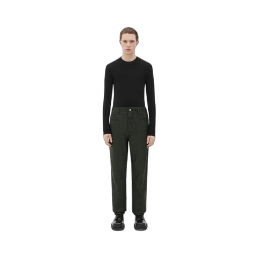 Intrecciato Leather Straight Leg Pants