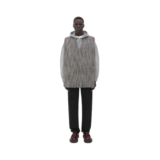 Sleeveless Felted Wool Chevron Coat