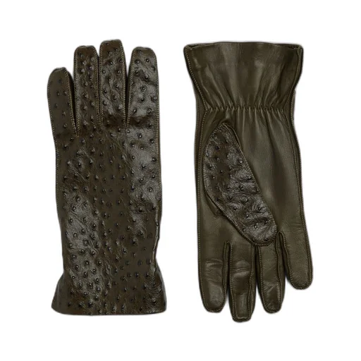 Ostrich-Effect Leather Gloves