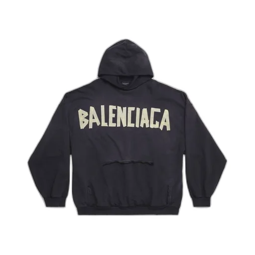 Tape Type Ripped Pocket Hoodie Oversized