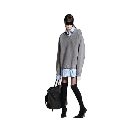 Layered Shirt V-Neck Sweater