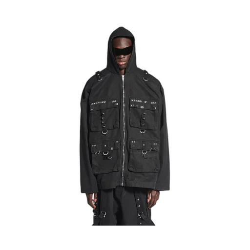 Hooded Studded Zip-Up Jacket