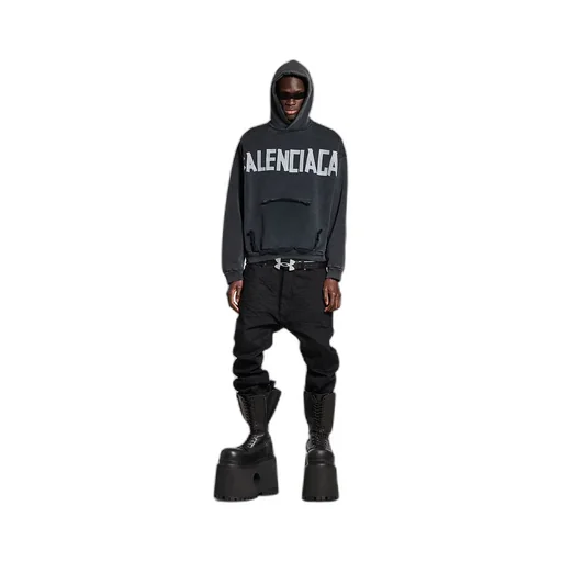 Tape Type Ripped Pocket Hoodie