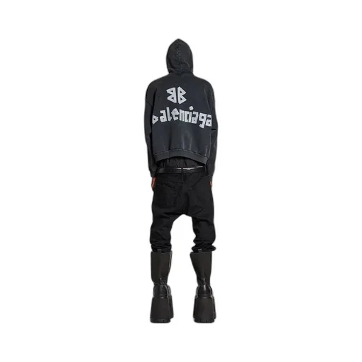 Tape Type Ripped Pocket Hoodie