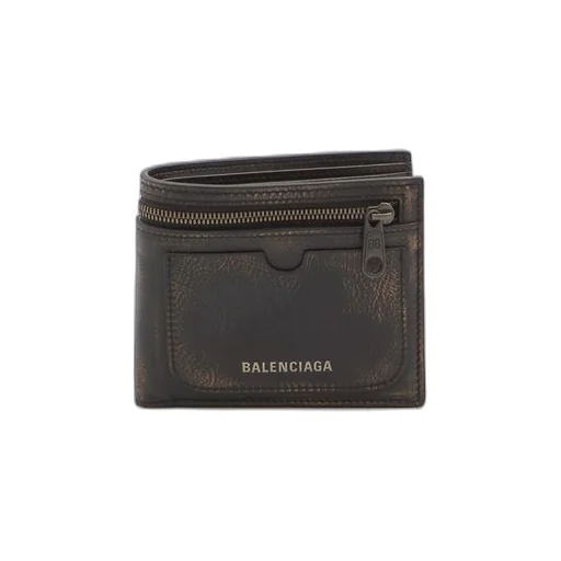 Logo Zipper Detail Leather Half Wallet