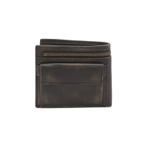 Logo Zipper Detail Leather Half Wallet
