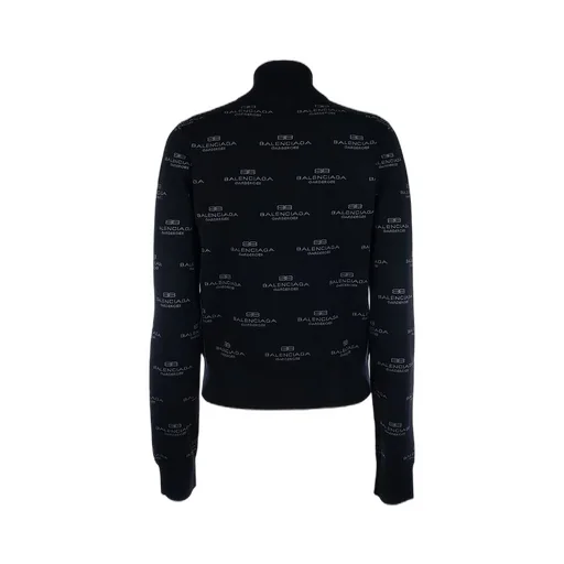 Allover Logo Zip-Up Wool Cardigan