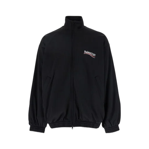 High Neck Logo Embroidered Nylon Blend Zip-Up Jacket