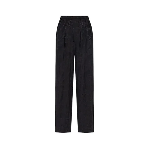 Logo Embroidered Pocket Wide Silk Pants