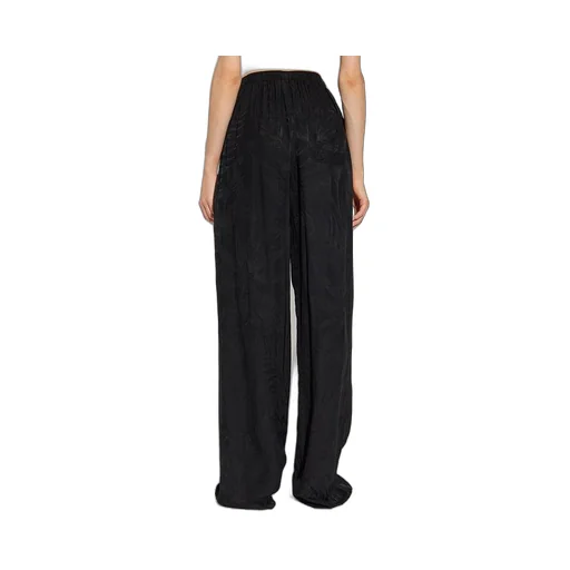 Logo Embroidered Pocket Wide Silk Pants