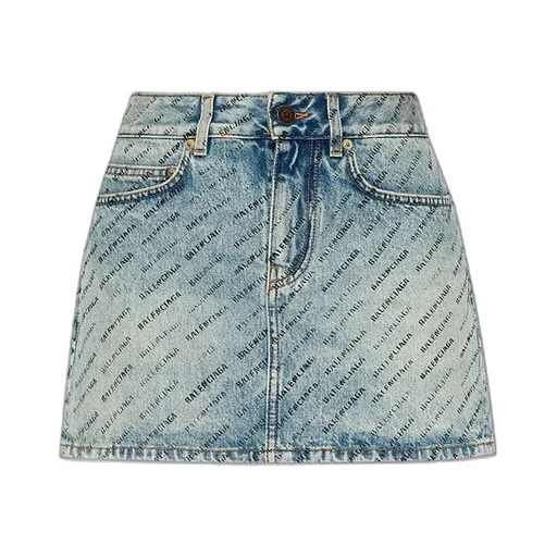 Allover Logo Denim Mini Skirt