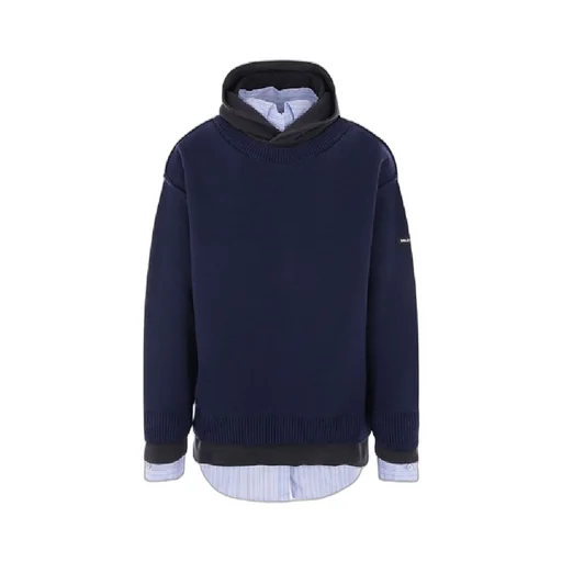 Logo Patch Shirt Layered Hoodie Knit