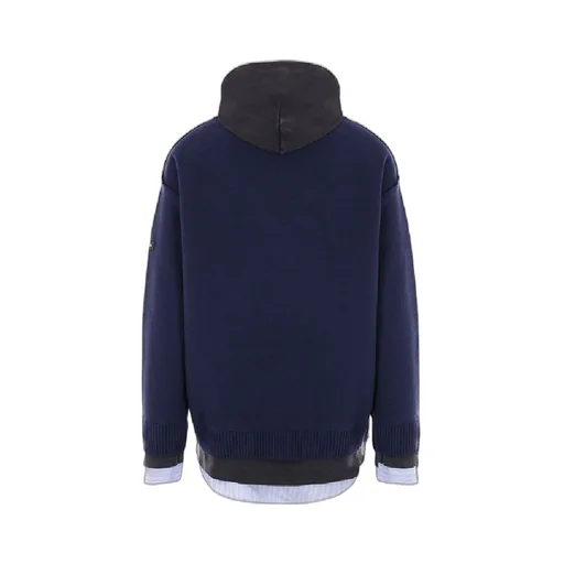 Logo Patch Shirt Layered Hoodie Knit