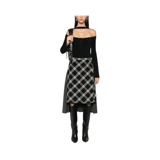Check Pattern Wool Blend Skirt