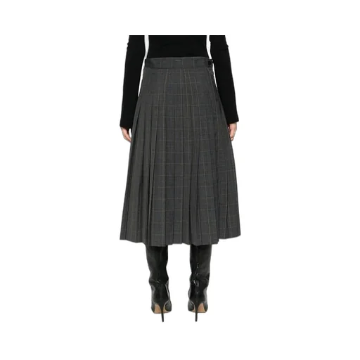 Check Pattern Wool Blend Skirt