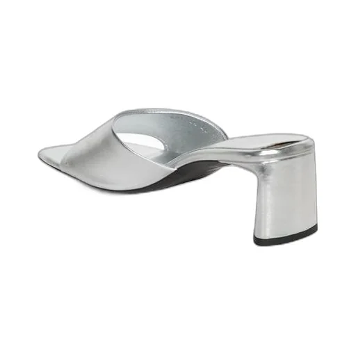 Logo Embossed Metallic Leather Sandal Heels