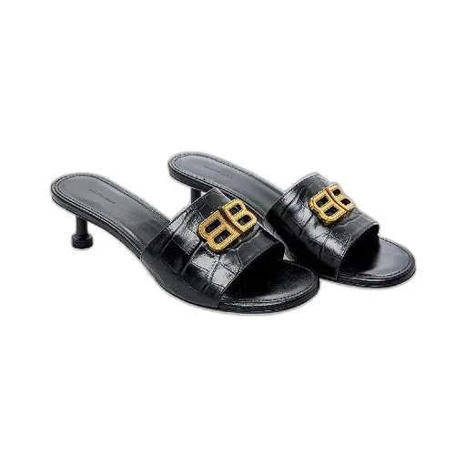 Bb Logo Plaque Leather Sandal Heels