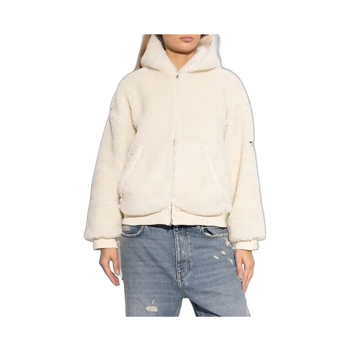 Logo Patch Fake Fur Hooded Jacket