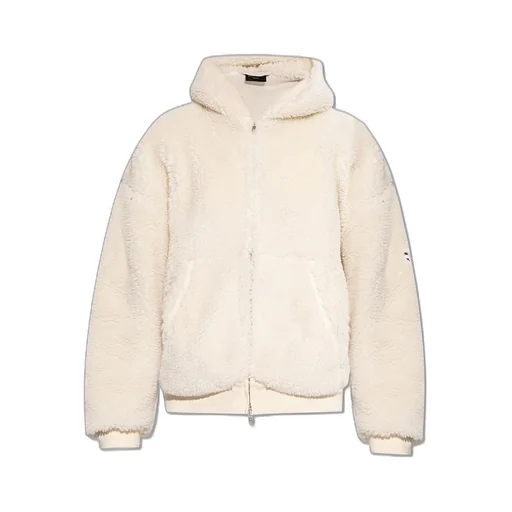 Logo Patch Fake Fur Hooded Jacket