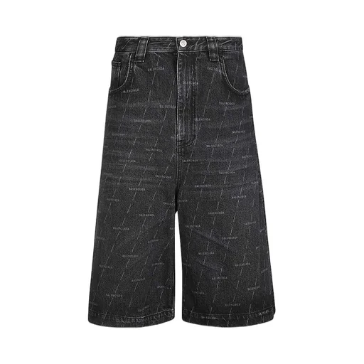 Diagonal Allover Logo Denim Bermuda