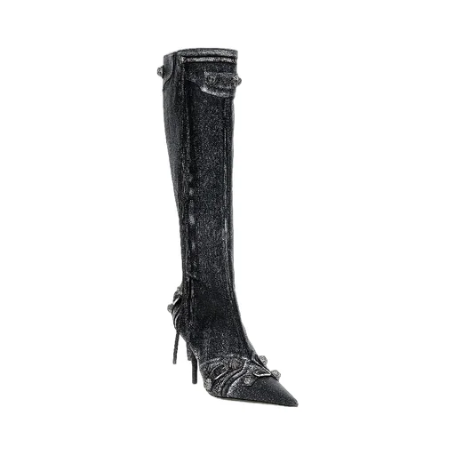 Cagole Denim Printing Lambskin Boots Heel