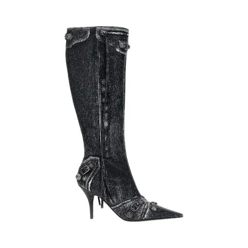 Cagole Denim Printing Lambskin Boots Heel