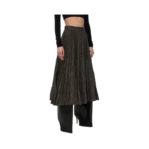 Check Pattern Pleated Wool Skirt