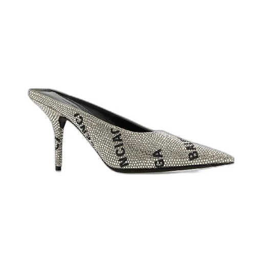Allover Logo Rhinestone Mule Heels