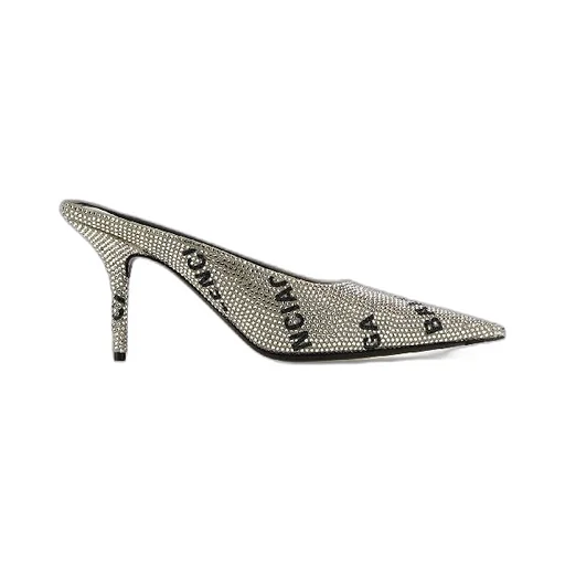 Allover Logo Rhinestone Mule Heels