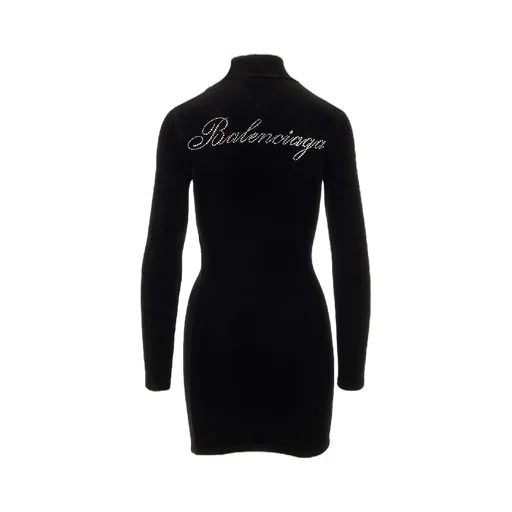 Back Rhinestone Logo High-Neck Dress