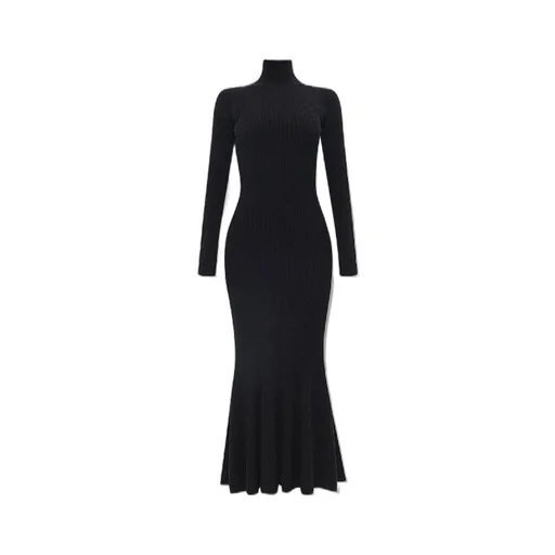Ribbed High-Neck Cashmere Wool Dress