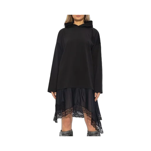 Asymmetric Lace Detail Logo Hoodie