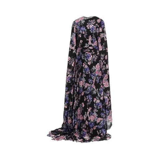 Floral Printing Pleated Maxi Dress