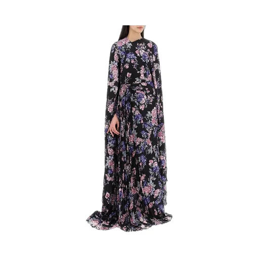 Floral Printing Pleated Maxi Dress