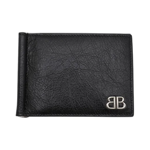 Bb Logo Leather Money Clip Wallet