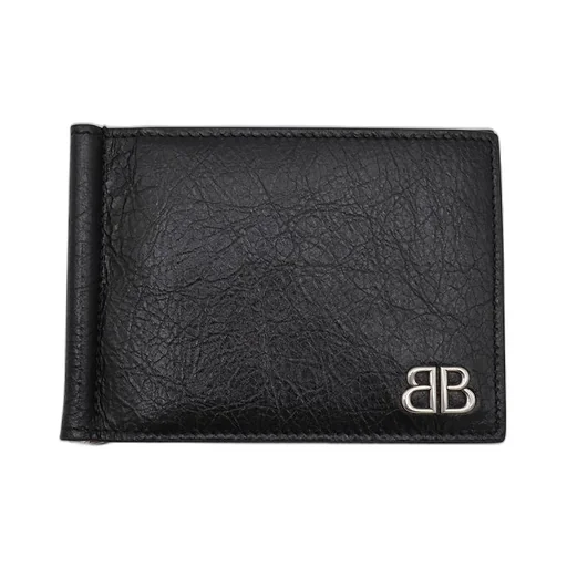 Bb Logo Leather Money Clip Wallet