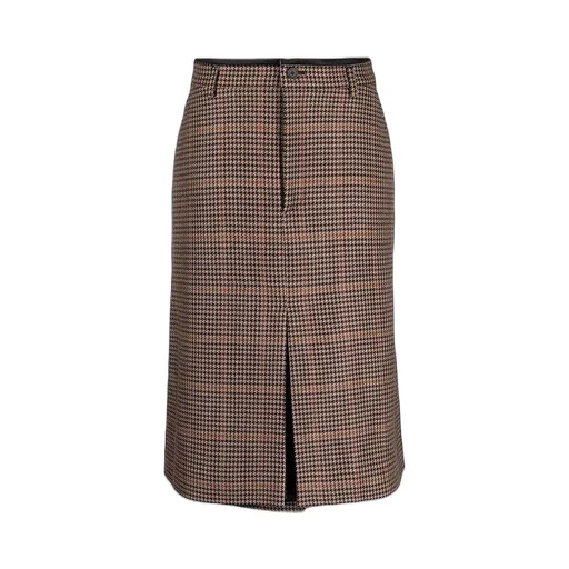 Houndstooth Wool Pencil Skirt