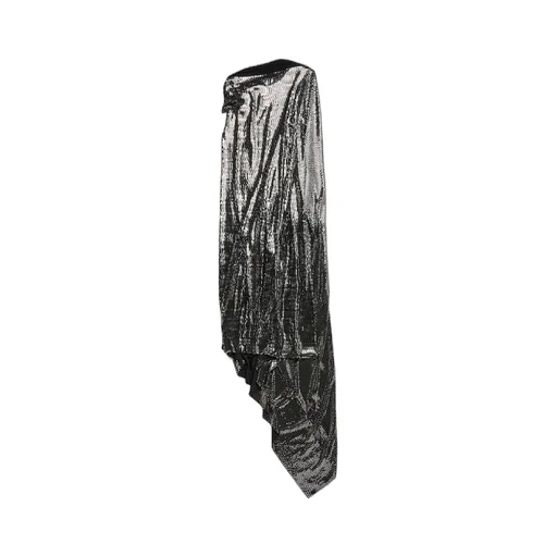 Boat Neck Drape Metallic Effect Long Dress