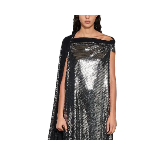 Boat Neck Drape Metallic Effect Long Dress