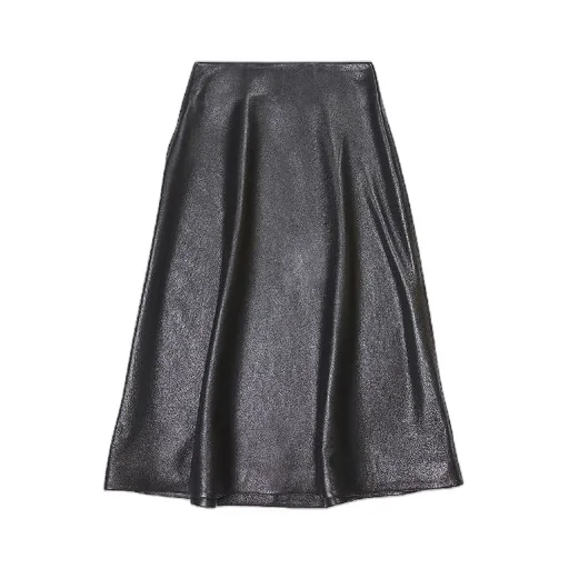 Black Lambskin Flare Skirt